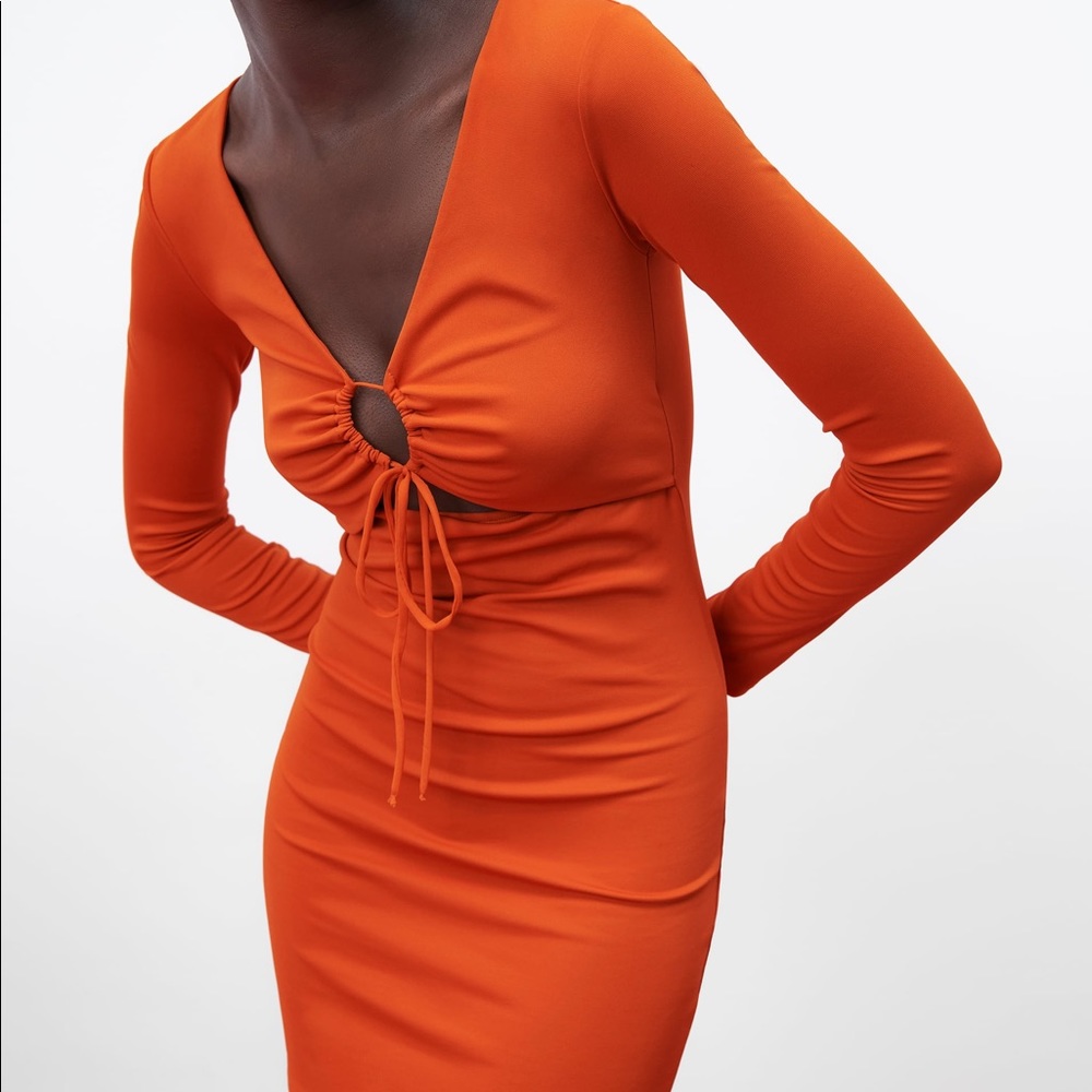 Orange Zara Cut-Out Dress